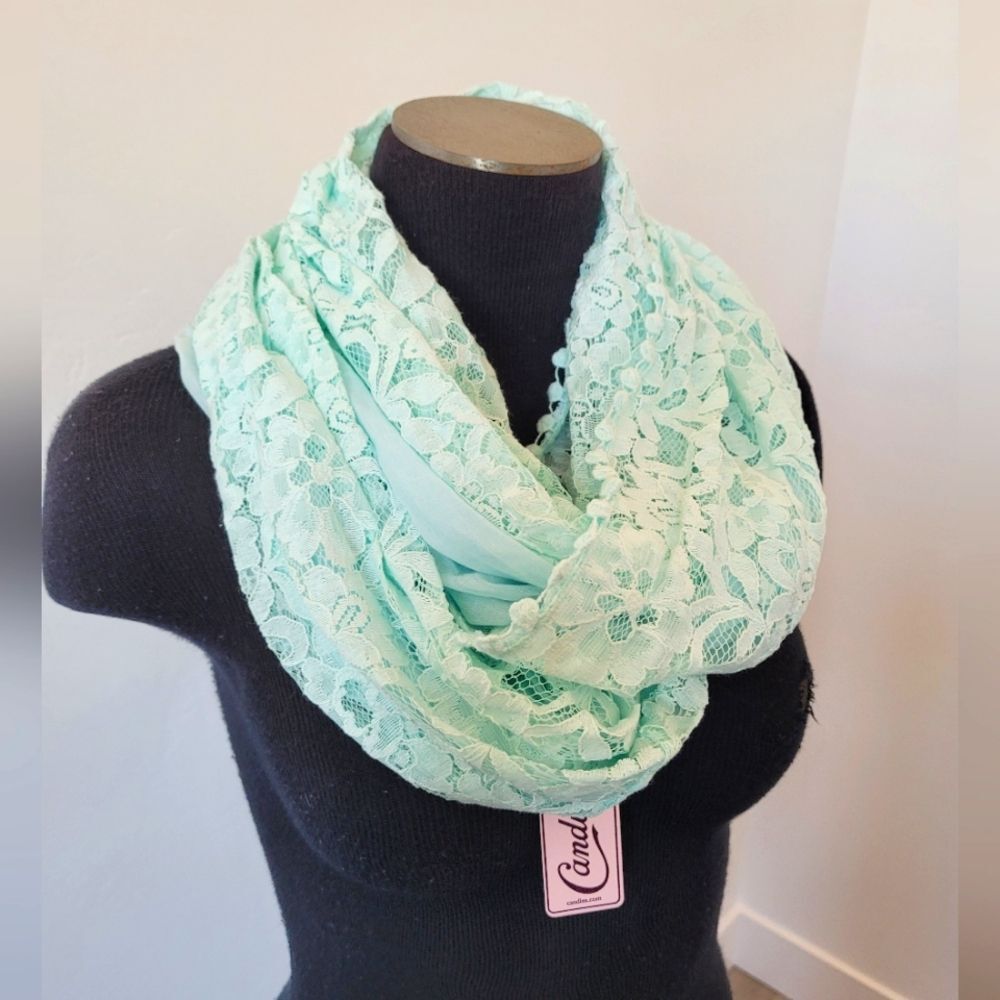 NEW Candie's Teal Lace Infinity Scarf Lightweight Green Cottage Fairy Whimsical